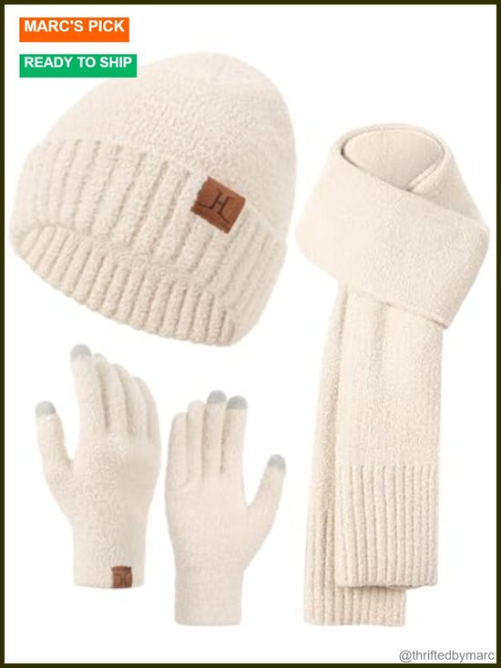 Winter Hat Scarf Gloves Set Women Touchscreen Beanie Knit 3 Piece Gift main image 6